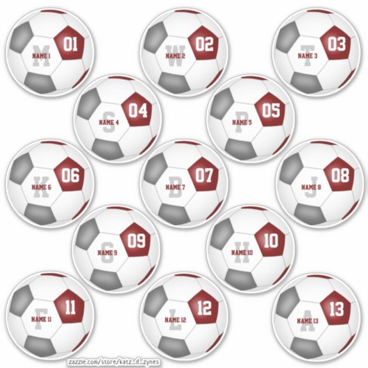 maroon grijs voetbalteam kleuren 13 op maat sticker (Voorkant)