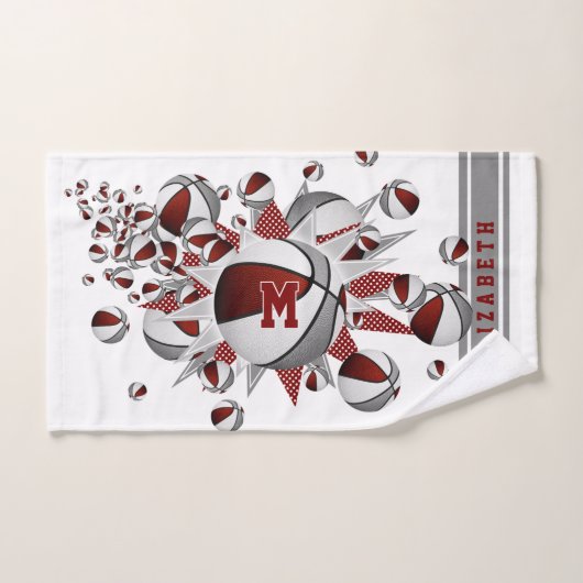 maroon gris basketballs stars filles monogrammed (Serviette à main)