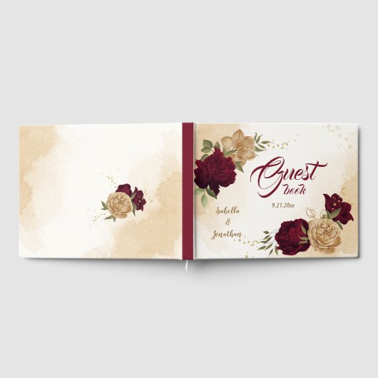 Maroon groen beige goud botanisch gastenboek (Volledig)