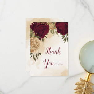 Maroon groen beige goud botanische bruiloft bedankkaart