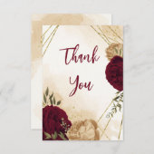 Maroon groen beige goud botanische bruiloft bedankkaart (Voorkant / Achterkant)