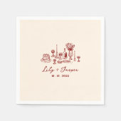 Maroon Hand getrokken bruiloft Servet (Voorkant)