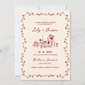 Maroon Hand getrokken bruiloft uitnodiging (Voorkant)