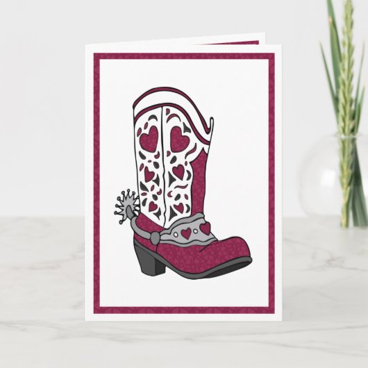 Maroon Heart Patterned Boot Feestdagen Kaart (Voorkant)