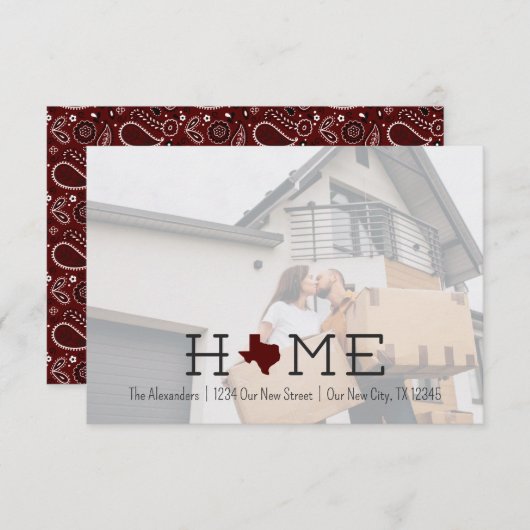 Maroon HOME Texas Moving Announement (Voorkant / Achterkant)