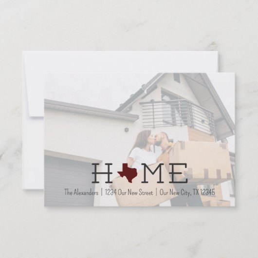 Maroon HOME Texas Moving Faire-part (Devant)