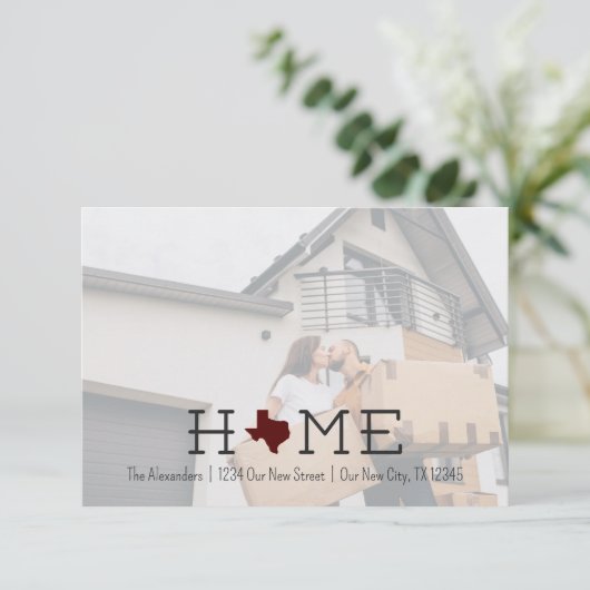 Maroon HOME Texas Moving Faire-part (Debout devant)