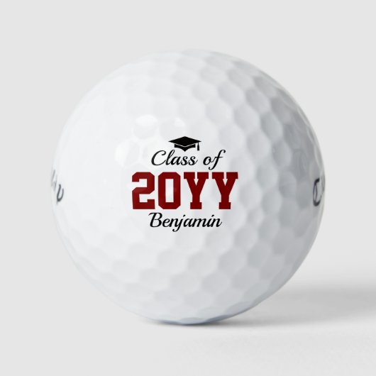 Maroon Klasse van 2025 Gepersonaliseerd Afstuderen Golfballen (Voorkant)