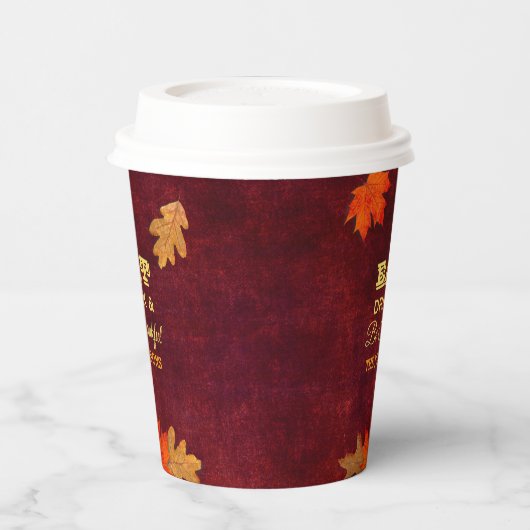 Maroon Leaves Eet Drink en wees dankbaar Papieren Bekers (Links)