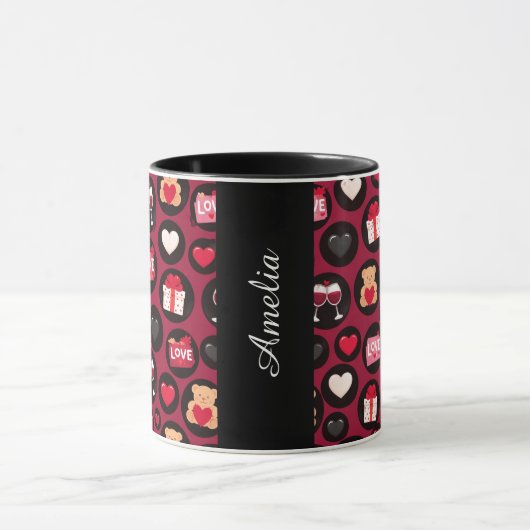 Maroon Love Pattern Mok (Midden)