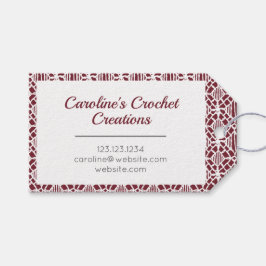 Maroon met White Crochet Lace Pattern Label Cadeaulabel