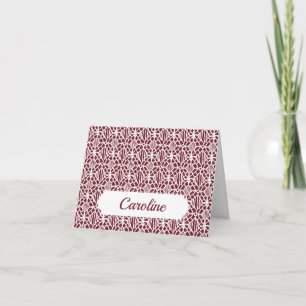 Maroon met wit haakpatroon notitiekaartje