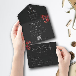 Maroon Minimale Elegante B&W Islamitische Moslim B All In One Uitnodiging