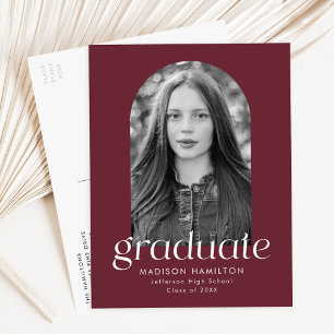 Maroon Modern Minimalist Photo Graduation Party Uitnodiging Briefkaart
