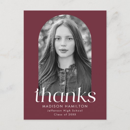 Maroon Modern Minimalistisch Afstuderen Hartelijk  Briefkaart (Voorkant)