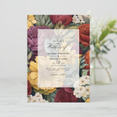 Maroon, mosterdgeel en olijfgroene bruiloft kaart (Staand voorkant)