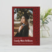 Maroon Noir Confetti Faire-part de graduation (Debout devant)