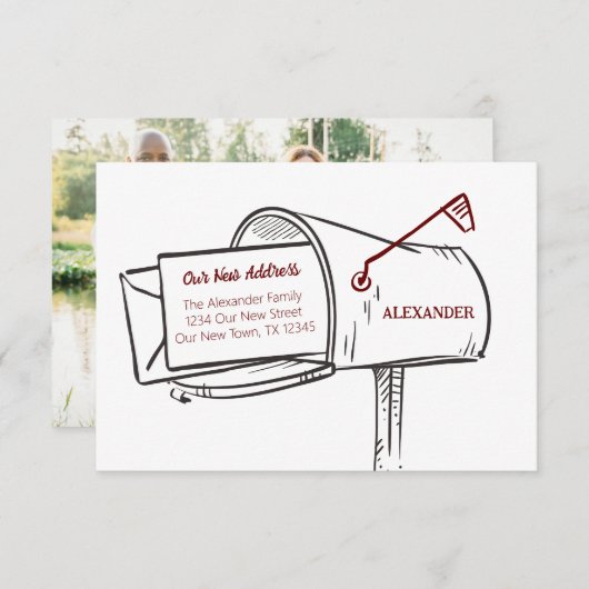 Maroon Ons nieuwe adres Mailbox Verplaatsen (Voorkant / Achterkant)