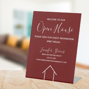 Maroon Open House Aangepast Vastgoedbedrijf Reclamebord Met Voetstuk