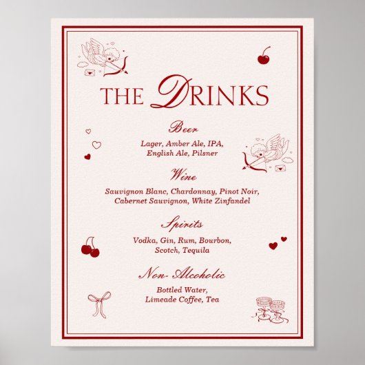 Maroon Opera Wedding Bar Drinks Menu Poster (Voorkant)