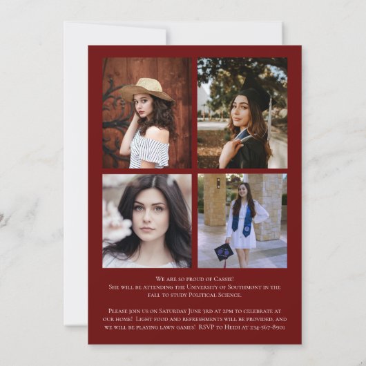 Maroon Orange Confetti Faire-part de graduation (Dos)