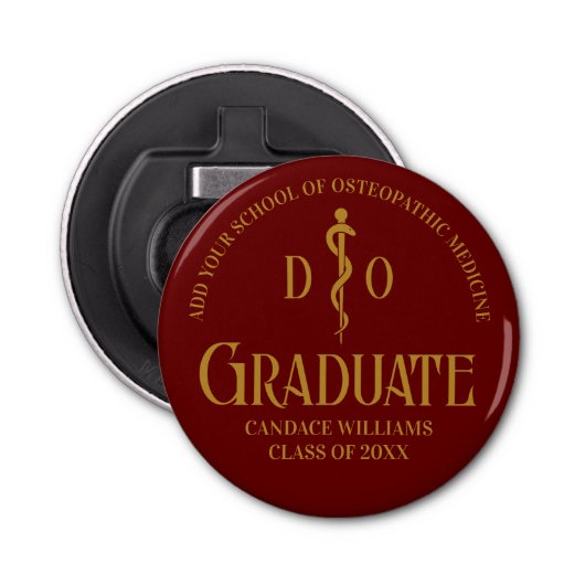 Maroon Osteopathic Medical School Graduation Party Button Flesopener (Voorkant)