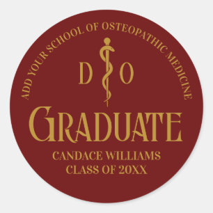 Maroon Osteopathic Medical School Graduation Party Ronde Sticker