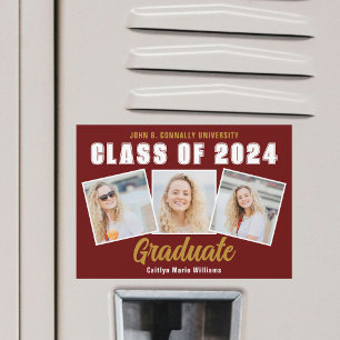 Maroon Photo Collage 2025 Afstuderen Magnet Kaart