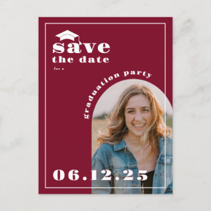 Maroon Photo Graduation Party Sla de datum op Briefkaart