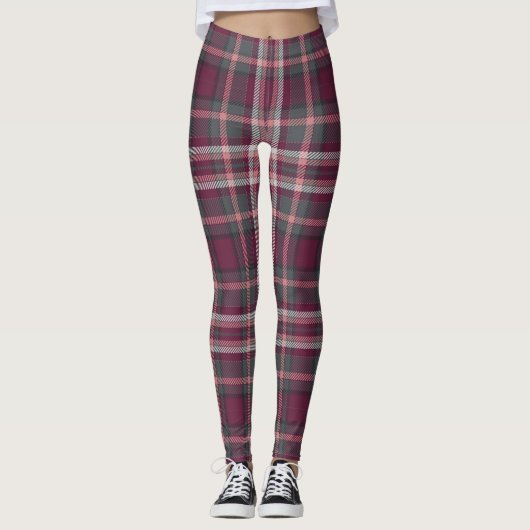 Maroon Plaid Les Leggings Féminins (Devant)