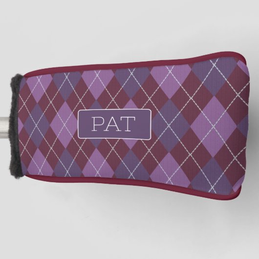 Maroon & Plum Argyle Pattern met elke naam Golfheadcover (Voorkant)