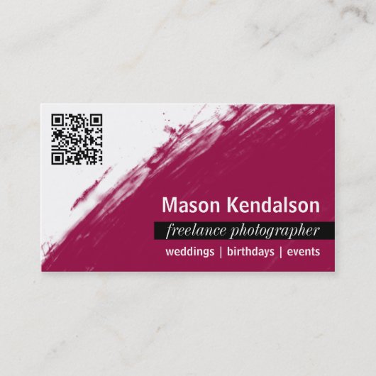 Maroon QR CODE Fotograaf Visitekaartje (Voorkant)