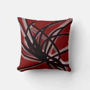Maroon Red Black & Grey Artistic Abstracte ribbons Kussen