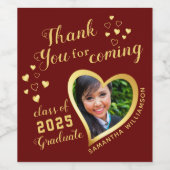 Maroon Red Dank je Foto Graduparty Favor Wijn Etiket (Enkel label)