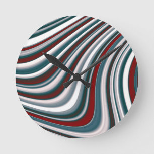 Maroon Red en Blauwgroen Blauwe Abstracte Curvy Vo Ronde Klok