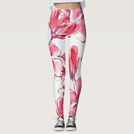 Maroon Red Flowers Leggings (Voorkant)