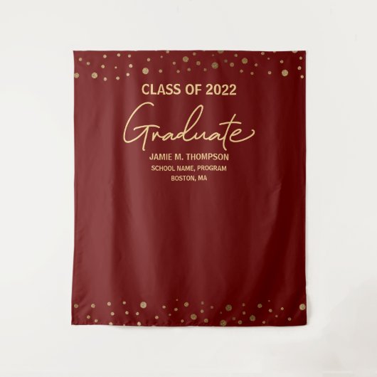 Maroon Red Gold Class of 2022 backdrop Afstuderen Wandkleed (Voorkant)
