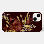 Maroon Red Rose Gold Leaves Monogram Case-Mate iPhone Case (Achterkant (horizontaal))