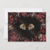 Maroon Red Rust Rozen & Skulls Wedding RSVP Kaart (Achterkant)