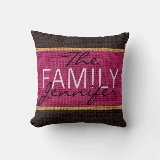 Maroon Red Rustic Burlap Monogram Kussen (Voorkant)