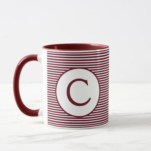 Maroon Red Stripe Monogram Mok (Links)