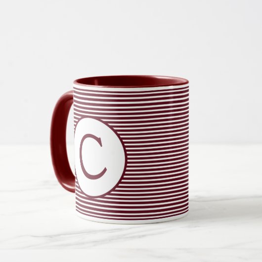 Maroon Red Stripe Monogram Mok (Voorkant links)