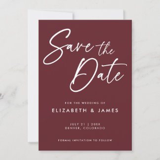 Maroon Red Wedding Save the Date Invitation Kaart