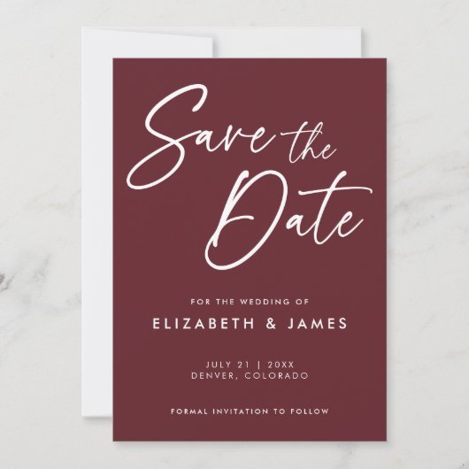 Maroon Red Wedding Save the Date Invitation Kaart (Voorkant)