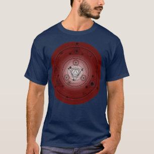 Maroon rode mandala cirkel met alchemiesymbolen t-shirt