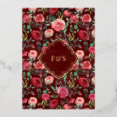 Maroon Rode Rozen Bloemen Moslim Bruiloft Goud Folie Uitnodiging (Achterkant)
