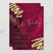 Maroon Rood en Goud Verjaardag Uitnodiging (Voorkant / Achterkant)