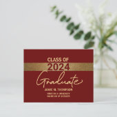 Maroon rood goud klasse 2024 University Afstuderen Briefkaart (Staand voorkant)