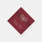 Maroon Rood Goud & Wit Bloemen Hart Bruiloft Servet (Hoek)