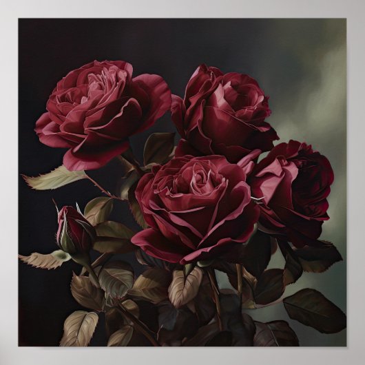 Maroon Rose Flower Art Imprimer Poster (Devant)